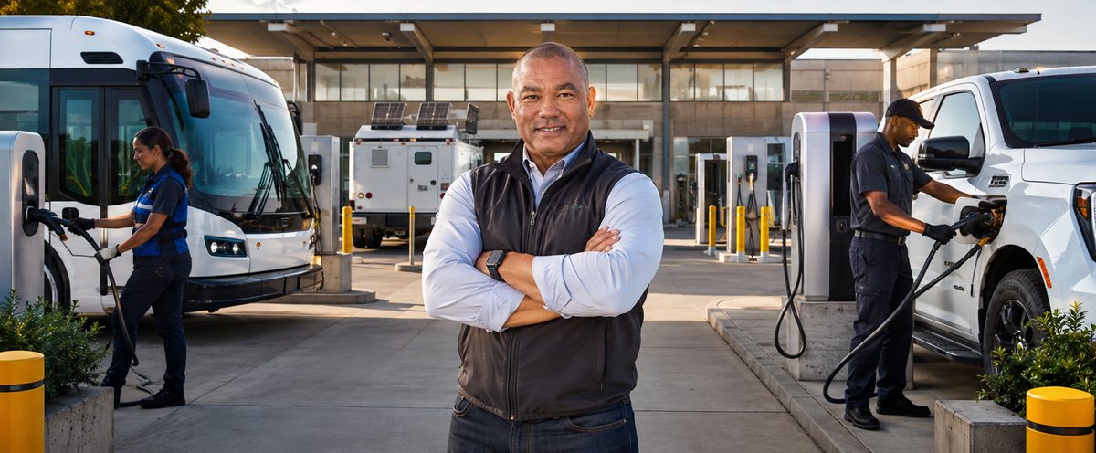Electric transit bus and electric pickup truck charging side by side at a municipal depot forecourt Electric transit bus and electric pickup truck charging side by side at a municipal depot forecourt